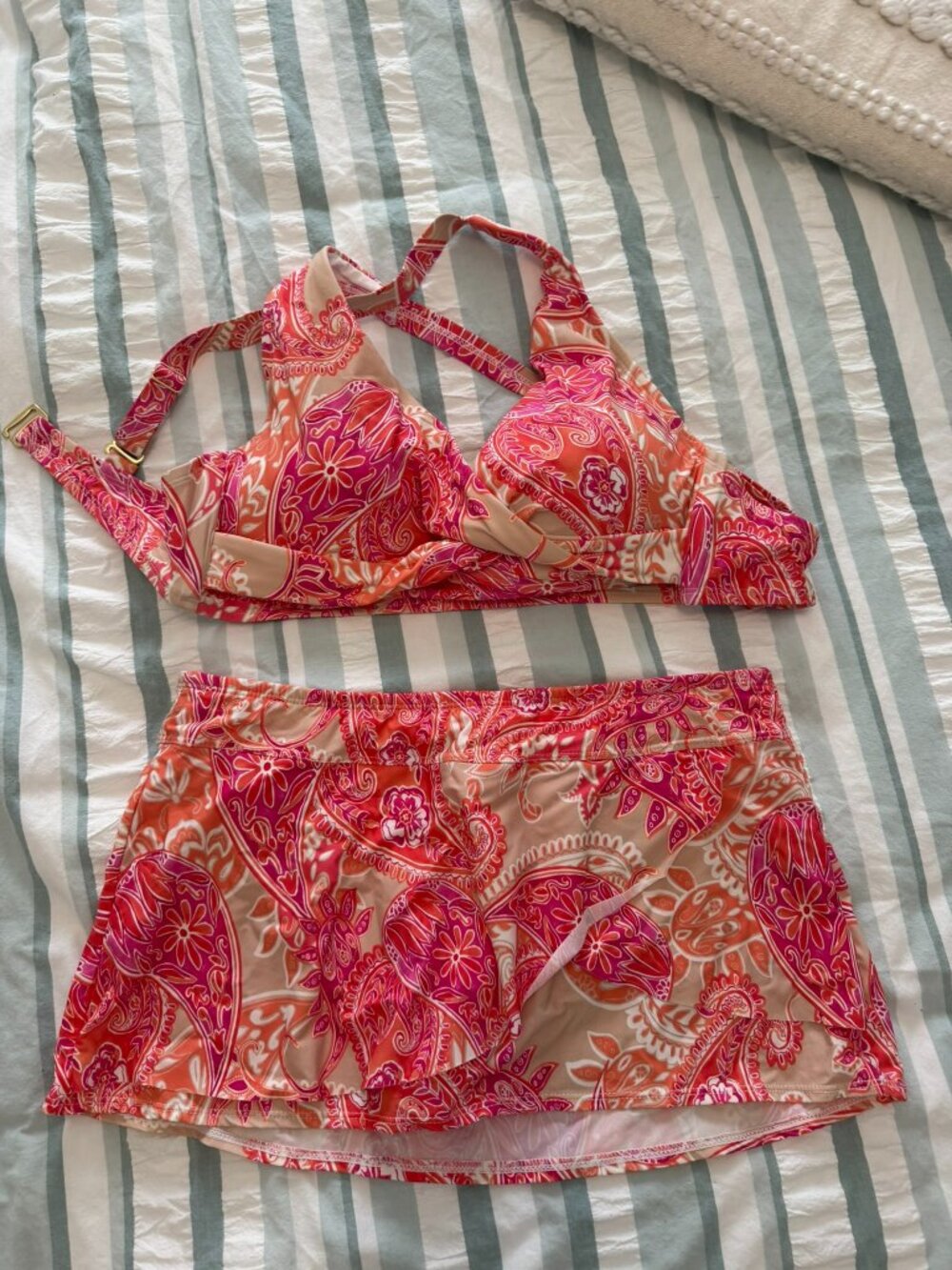 Alex Marie Paisley Halter Swim Top & Skirt Set – Size Large Top, Medium Bottom